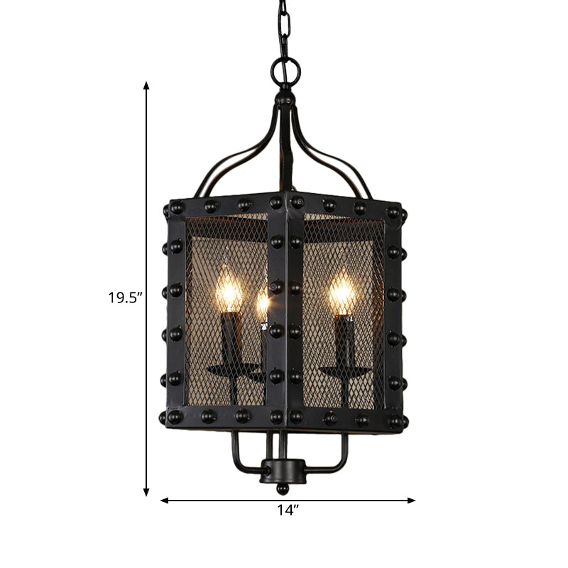 3 Lights Iron Ceiling Chandelier Vintage Style Black Faceted Frame Hanging Lamp Kit Clearhalo 'Ceiling Lights' 'Chandeliers' Lighting' options 281027