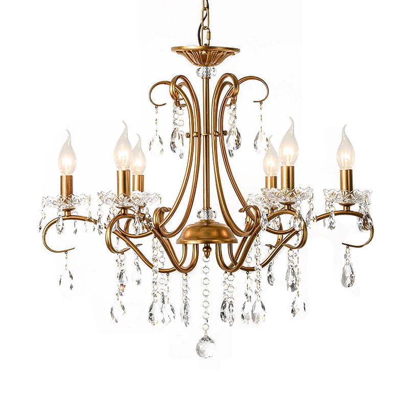 Droplet Chandelier Lighting Traditional Cut Crystal 3/6 Heads 17"/25.5" Wide Brass Suspension Pendant Light Clearhalo 'Ceiling Lights' 'Chandeliers' Lighting' options 281031