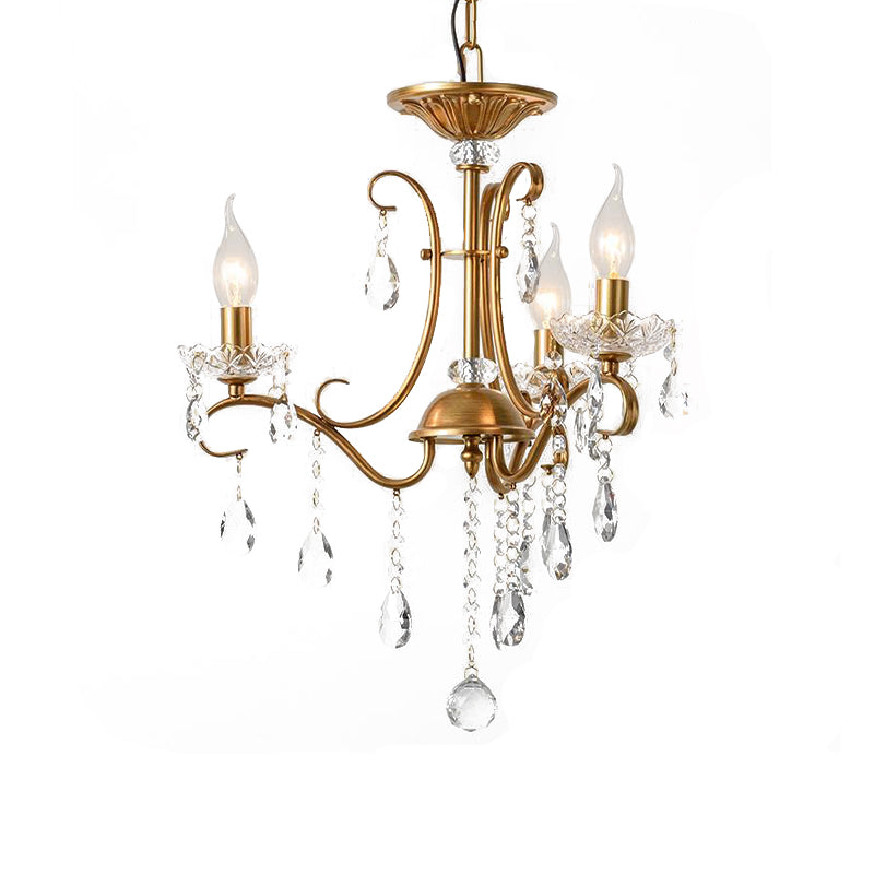 Droplet Chandelier Lighting Traditional Cut Crystal 3/6 Heads 17"/25.5" Wide Brass Suspension Pendant Light Clearhalo 'Ceiling Lights' 'Chandeliers' Lighting' options 281036