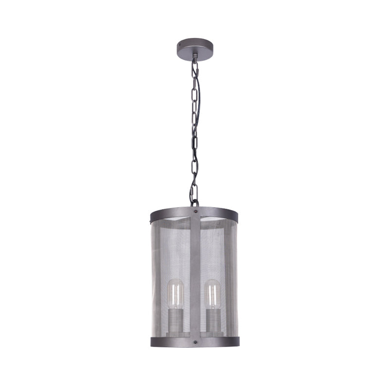 Cylindrical Screen Iron Hanging Pendant Farmhouse 2/4 Lights Black Chandelier Lighting Clearhalo 'Ceiling Lights' 'Chandeliers' Lighting' options 281041