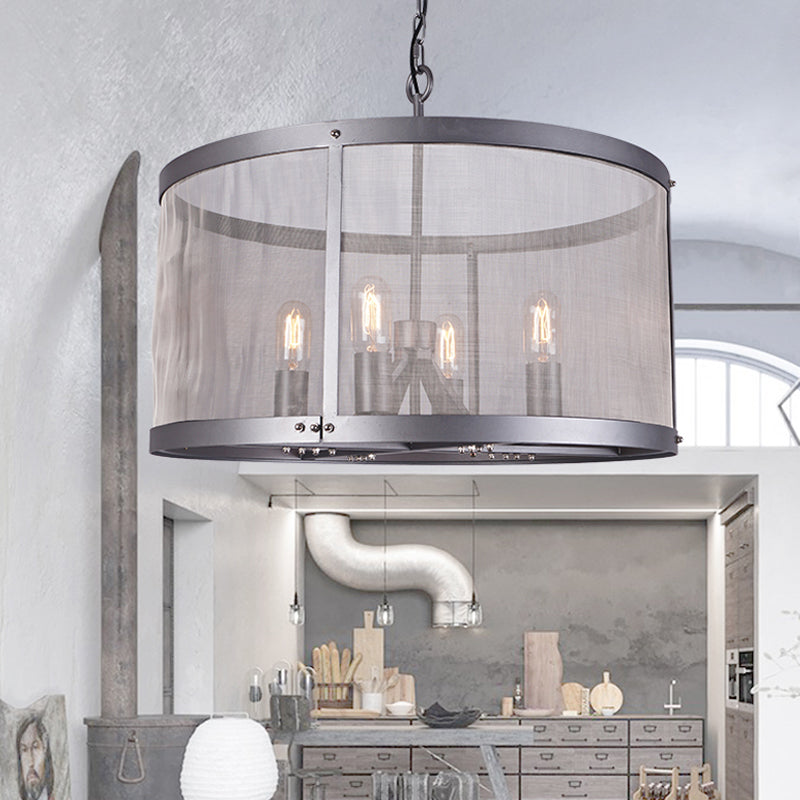 Cylindrical Screen Iron Hanging Pendant Farmhouse 2/4 Lights Black Chandelier Lighting 4 Black Clearhalo 'Ceiling Lights' 'Chandeliers' Lighting' options 281043_50c76aee-c75b-4fb6-afe7-9b1304d62028