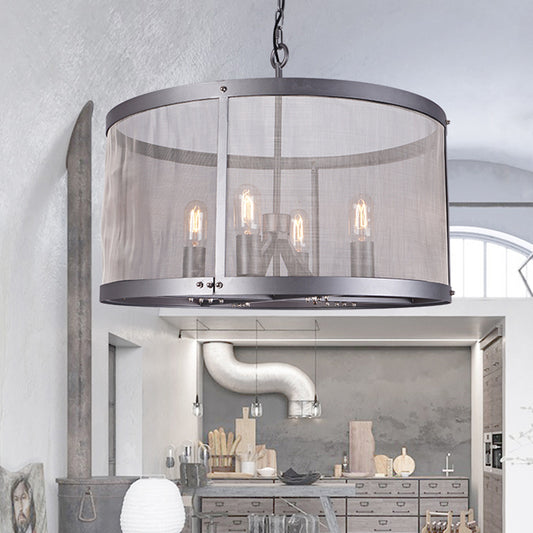 Cylindrical Screen Iron Hanging Pendant Farmhouse 2/4 Lights Black Chandelier Lighting Clearhalo 'Ceiling Lights' 'Chandeliers' Lighting' options 281043