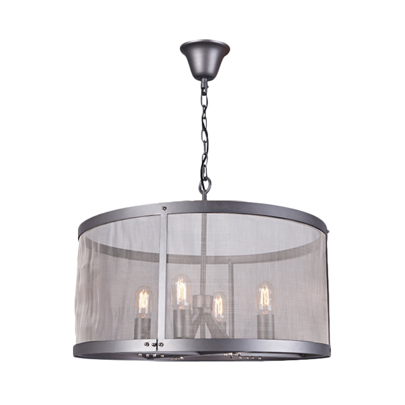 Cylindrical Screen Iron Hanging Pendant Farmhouse 2/4 Lights Black Chandelier Lighting Clearhalo 'Ceiling Lights' 'Chandeliers' Lighting' options 281045