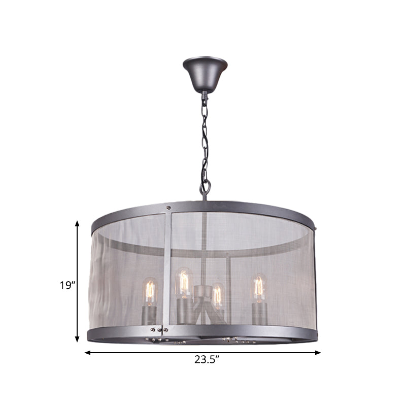 Cylindrical Screen Iron Hanging Pendant Farmhouse 2/4 Lights Black Chandelier Lighting Clearhalo 'Ceiling Lights' 'Chandeliers' Lighting' options 281046