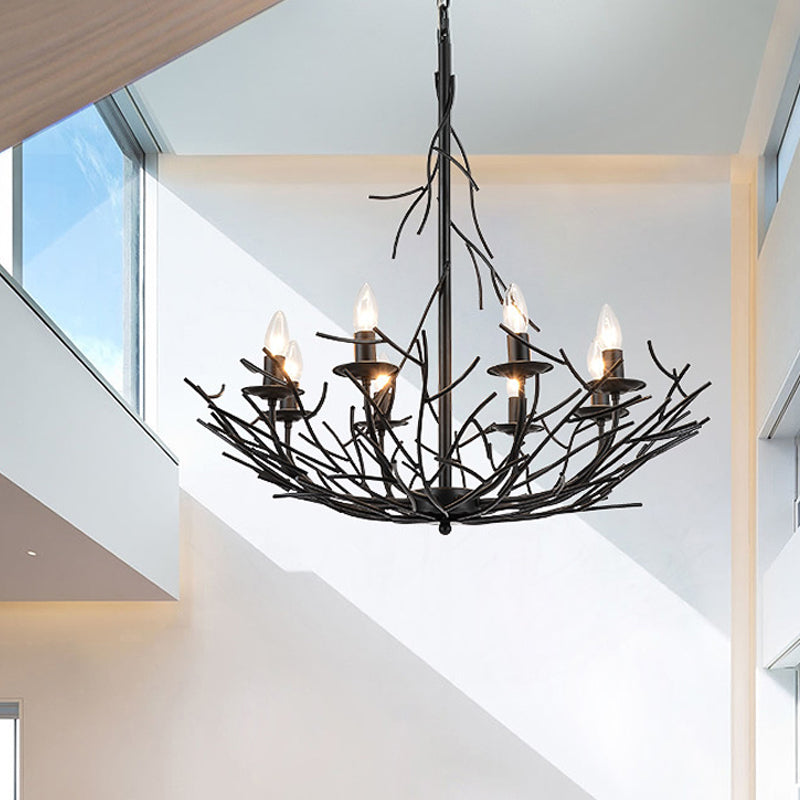 Vintage Nest Shape Chandelier Lamp 8-Light Metallic Hanging Ceiling Pendant in Black Clearhalo 'Ceiling Lights' 'Chandeliers' Lighting' options 281069