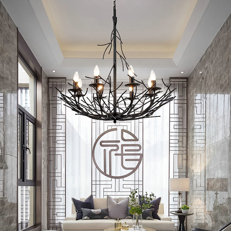 Vintage Nest Shape Chandelier Lamp 8-Light Metallic Hanging Ceiling Pendant in Black Clearhalo 'Ceiling Lights' 'Chandeliers' Lighting' options 281071