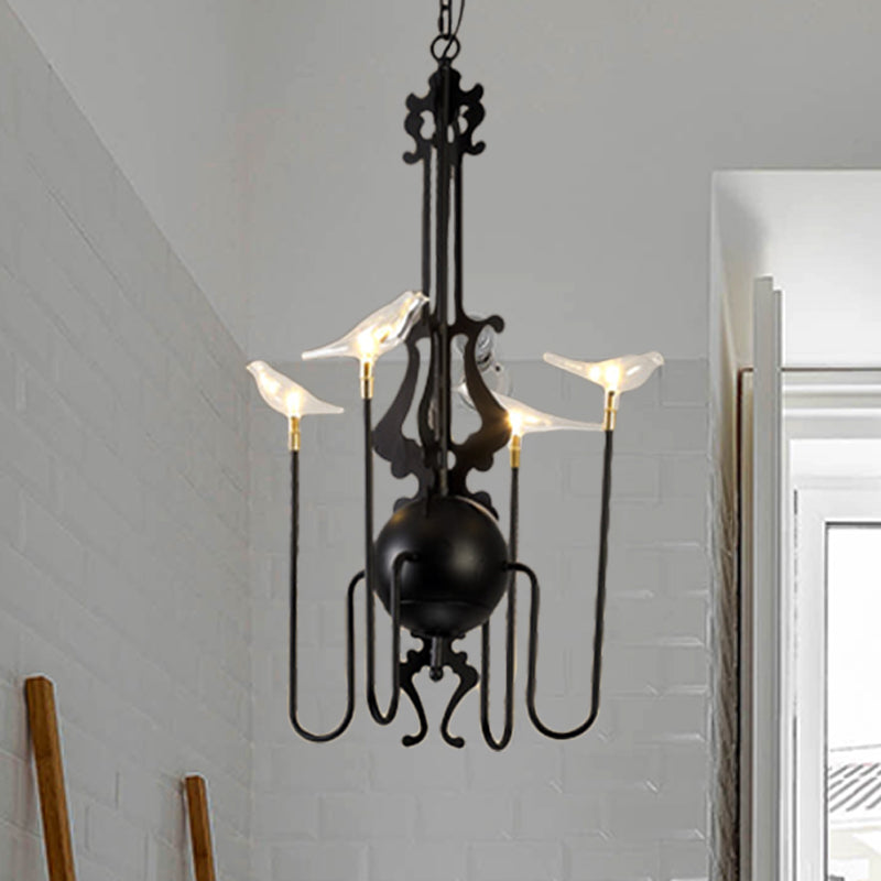 4/8/12-Light Iron Chandelier Light Antique Black/White Swooping Armed Ceiling Light Fixture with Clear Glass Bird Clearhalo 'Ceiling Lights' 'Chandeliers' Lighting' options 281121