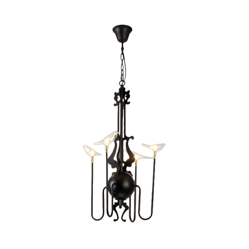 4/8/12-Light Iron Chandelier Light Antique Black/White Swooping Armed Ceiling Light Fixture with Clear Glass Bird Clearhalo 'Ceiling Lights' 'Chandeliers' Lighting' options 281123