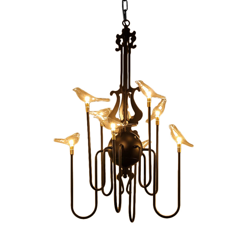 4/8/12-Light Iron Chandelier Light Antique Black/White Swooping Armed Ceiling Light Fixture with Clear Glass Bird Clearhalo 'Ceiling Lights' 'Chandeliers' Lighting' options 281127