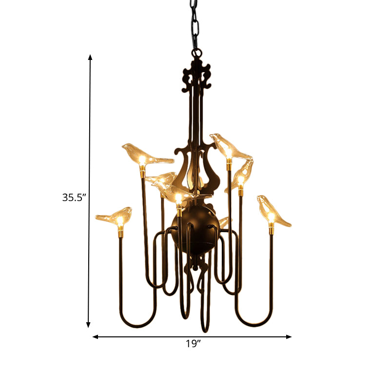 4/8/12-Light Iron Chandelier Light Antique Black/White Swooping Armed Ceiling Light Fixture with Clear Glass Bird Clearhalo 'Ceiling Lights' 'Chandeliers' Lighting' options 281128