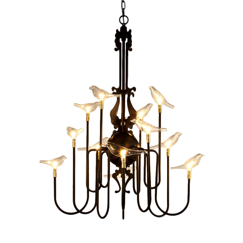 4/8/12-Light Iron Chandelier Light Antique Black/White Swooping Armed Ceiling Light Fixture with Clear Glass Bird Clearhalo 'Ceiling Lights' 'Chandeliers' Lighting' options 281131