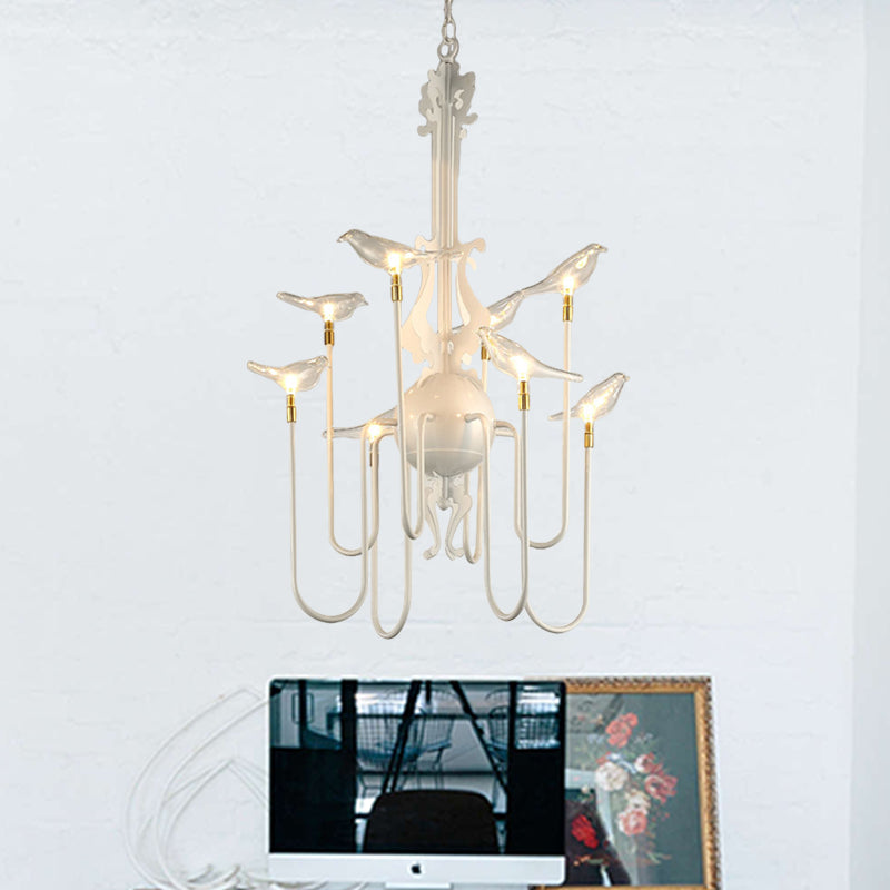 4/8/12-Light Iron Chandelier Light Antique Black/White Swooping Armed Ceiling Light Fixture with Clear Glass Bird Clearhalo 'Ceiling Lights' 'Chandeliers' Lighting' options 281137