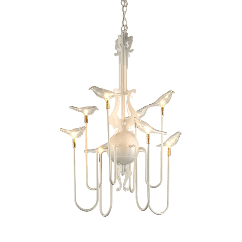 4/8/12-Light Iron Chandelier Light Antique Black/White Swooping Armed Ceiling Light Fixture with Clear Glass Bird Clearhalo 'Ceiling Lights' 'Chandeliers' Lighting' options 281139