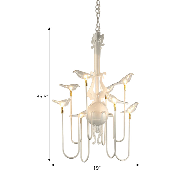 4/8/12-Light Iron Chandelier Light Antique Black/White Swooping Armed Ceiling Light Fixture with Clear Glass Bird Clearhalo 'Ceiling Lights' 'Chandeliers' Lighting' options 281140