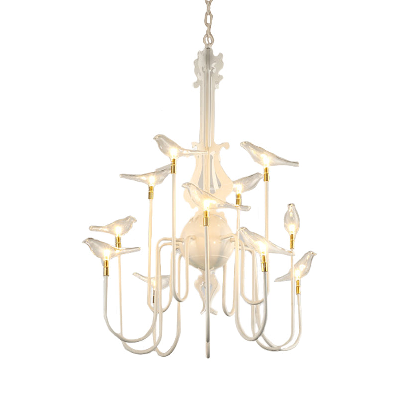 4/8/12-Light Iron Chandelier Light Antique Black/White Swooping Armed Ceiling Light Fixture with Clear Glass Bird Clearhalo 'Ceiling Lights' 'Chandeliers' Lighting' options 281143