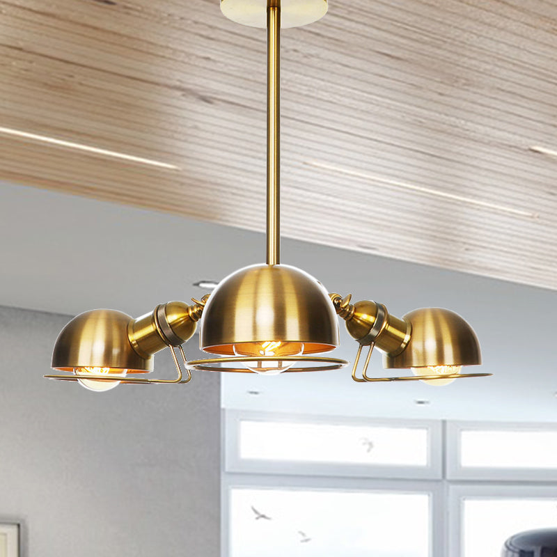 Domed Metallic Pendant Lighting Industrial Style 3 Bulbs Black/Brass Finish Chandelier Light with Wire Frame Brass A Clearhalo 'Cast Iron' 'Ceiling Lights' 'Chandeliers' 'Industrial Chandeliers' 'Industrial' 'Metal' 'Middle Century Chandeliers' 'Rustic Chandeliers' 'Tiffany' Lighting' 281154