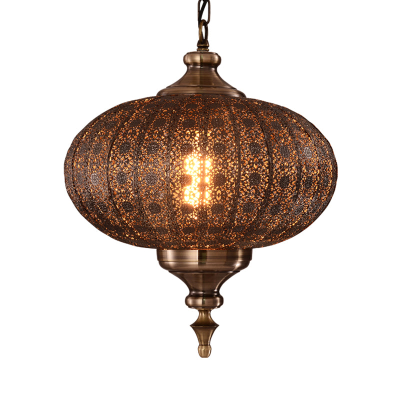 Metallic Teardrop/Lantern Hanging Pendant Retro 1 Light Brass Exquisite Hollowed Ceiling Lamp, 16"/18"/19.5" Wide Brass Clearhalo 'Ceiling Lights' 'Pendant Lights' 'Pendants' Lighting' 281170_3fc414c5-2b68-4426-ad56-2b636e9ab3c8