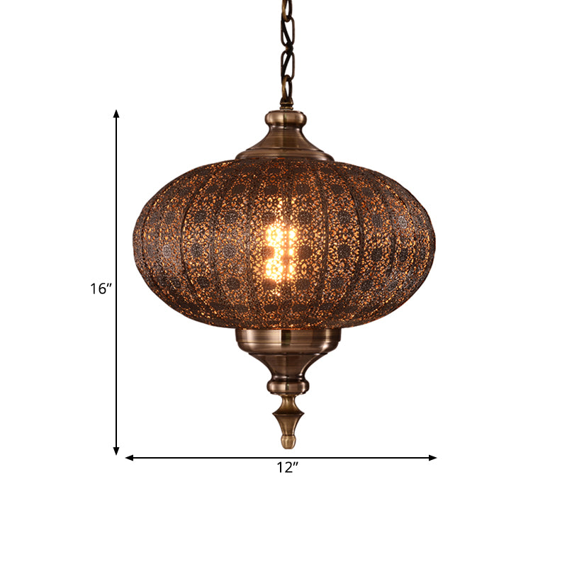 Metallic Teardrop/Lantern Hanging Pendant Retro 1 Light Brass Exquisite Hollowed Ceiling Lamp, 16"/18"/19.5" Wide Clearhalo 'Ceiling Lights' 'Pendant Lights' 'Pendants' Lighting' 281171