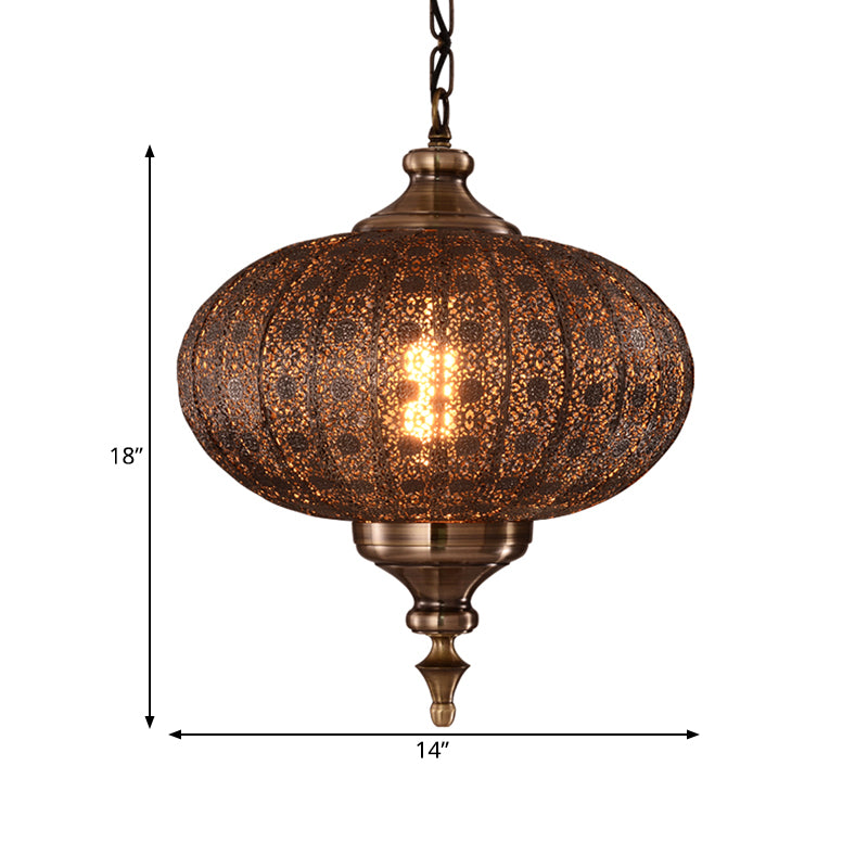 Metallic Teardrop/Lantern Hanging Pendant Retro 1 Light Brass Exquisite Hollowed Ceiling Lamp, 16"/18"/19.5" Wide Clearhalo 'Ceiling Lights' 'Pendant Lights' 'Pendants' Lighting' 281172