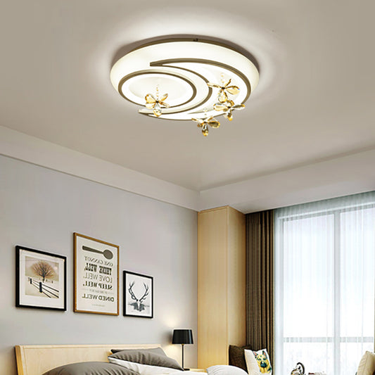 White Flower/Cloud/Moon Flushmount Contemporary LED Acrylic Close to Ceiling Lamp for Bedroom Clearhalo 'Ceiling Lights' 'Close To Ceiling Lights' 'Close to ceiling' 'Flush mount' Lighting' 281181