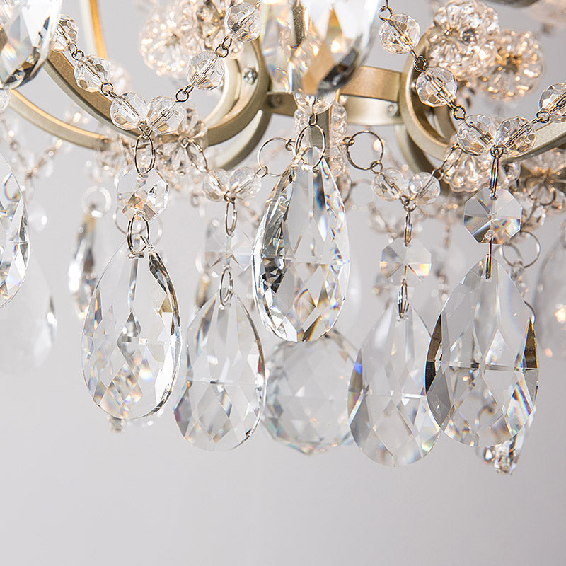 Droplet Semi Flush Traditional Beveled Crystal 4 Bulbs Brass Ceiling Mount Light Fixture Clearhalo 'Ceiling Lights' 'Close To Ceiling Lights' 'Close to ceiling' 'Semi-flushmount' Lighting' 281209