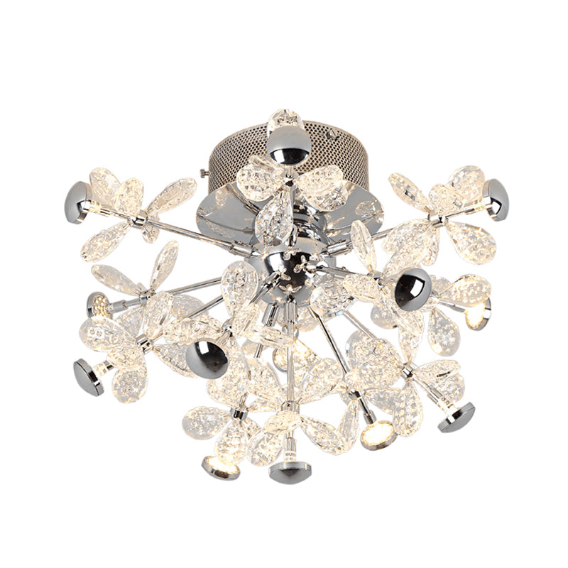 Flower Crystal Semi Flush Mount Modernist 13 Heads Silver Close to Ceiling Lamp for Living Room Clearhalo 'Ceiling Lights' 'Close To Ceiling Lights' 'Close to ceiling' 'Semi-flushmount' Lighting' 281219