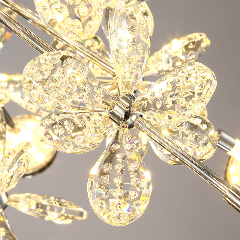 Flower Crystal Semi Flush Mount Modernist 13 Heads Silver Close to Ceiling Lamp for Living Room Clearhalo 'Ceiling Lights' 'Close To Ceiling Lights' 'Close to ceiling' 'Semi-flushmount' Lighting' 281221