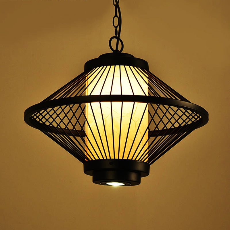 Black 1 Bulb Ceiling Pendant Minimalist Iron Tapered Cage Frame Hanging Light Fixture Clearhalo 'Ceiling Lights' 'Pendant Lights' 'Pendants' Lighting' 281223