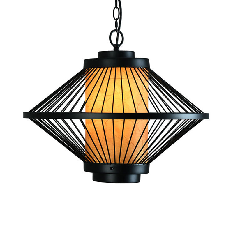 Black 1 Bulb Ceiling Pendant Minimalist Iron Tapered Cage Frame Hanging Light Fixture Clearhalo 'Ceiling Lights' 'Pendant Lights' 'Pendants' Lighting' 281225