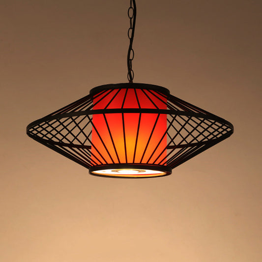 16"/19.5"/23.5" Wide Single Fabric Pendulum Pendant Simple Red/Yellow Cylindrical Ceiling Lamp with Black Iron Tapered Frame Clearhalo 'Ceiling Lights' 'Pendant Lights' 'Pendants' Lighting' 281306