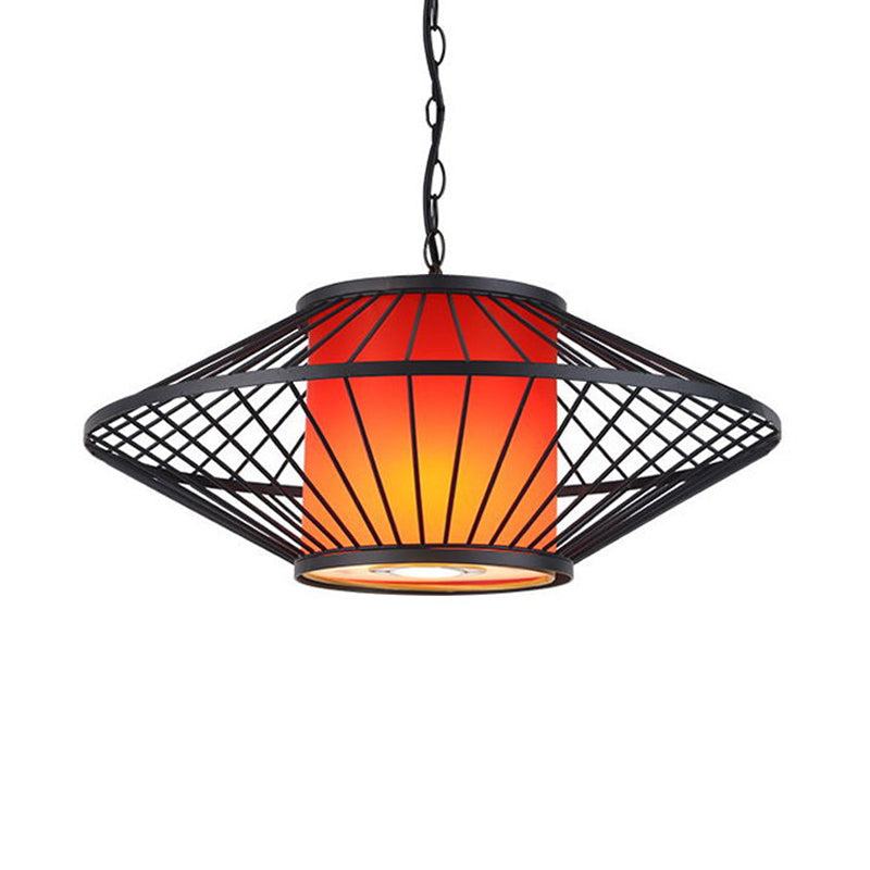 16"/19.5"/23.5" Wide Single Fabric Pendulum Pendant Simple Red/Yellow Cylindrical Ceiling Lamp with Black Iron Tapered Frame Red Clearhalo 'Ceiling Lights' 'Pendant Lights' 'Pendants' Lighting' 281308_1529262b-e68b-454f-9a2f-ee61a5792b43