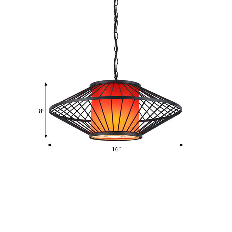 16"/19.5"/23.5" Wide Single Fabric Pendulum Pendant Simple Red/Yellow Cylindrical Ceiling Lamp with Black Iron Tapered Frame Clearhalo 'Ceiling Lights' 'Pendant Lights' 'Pendants' Lighting' 281309