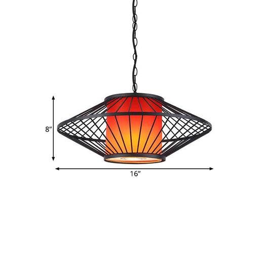 16"/19.5"/23.5" Wide Single Fabric Pendulum Pendant Simple Red/Yellow Cylindrical Ceiling Lamp with Black Iron Tapered Frame Clearhalo 'Ceiling Lights' 'Pendant Lights' 'Pendants' Lighting' 281309