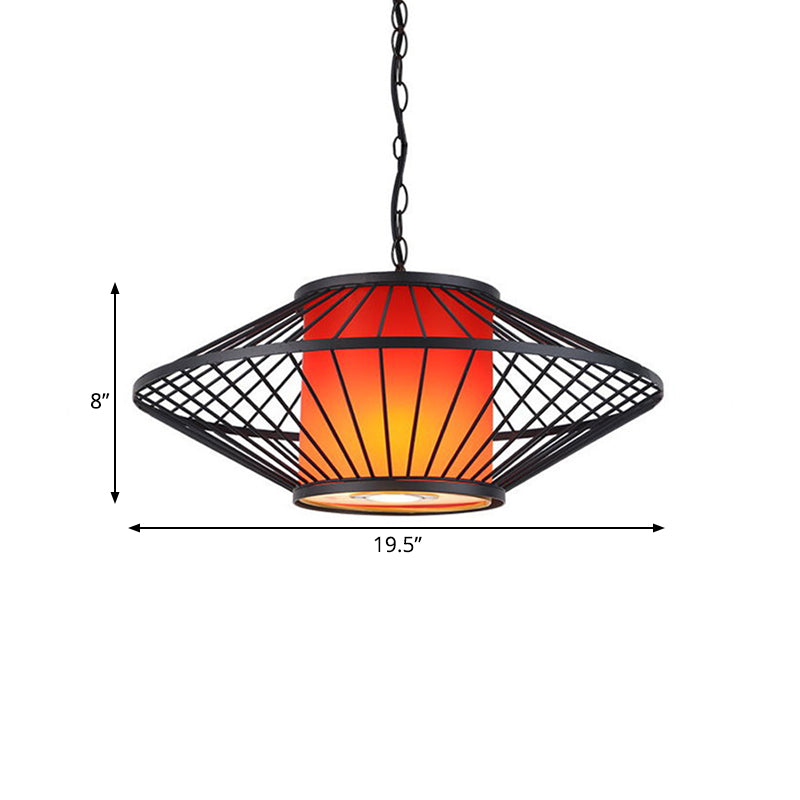 16"/19.5"/23.5" Wide Single Fabric Pendulum Pendant Simple Red/Yellow Cylindrical Ceiling Lamp with Black Iron Tapered Frame Clearhalo 'Ceiling Lights' 'Pendant Lights' 'Pendants' Lighting' 281310