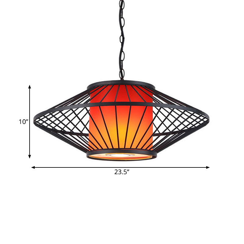 16"/19.5"/23.5" Wide Single Fabric Pendulum Pendant Simple Red/Yellow Cylindrical Ceiling Lamp with Black Iron Tapered Frame Clearhalo 'Ceiling Lights' 'Pendant Lights' 'Pendants' Lighting' 281311