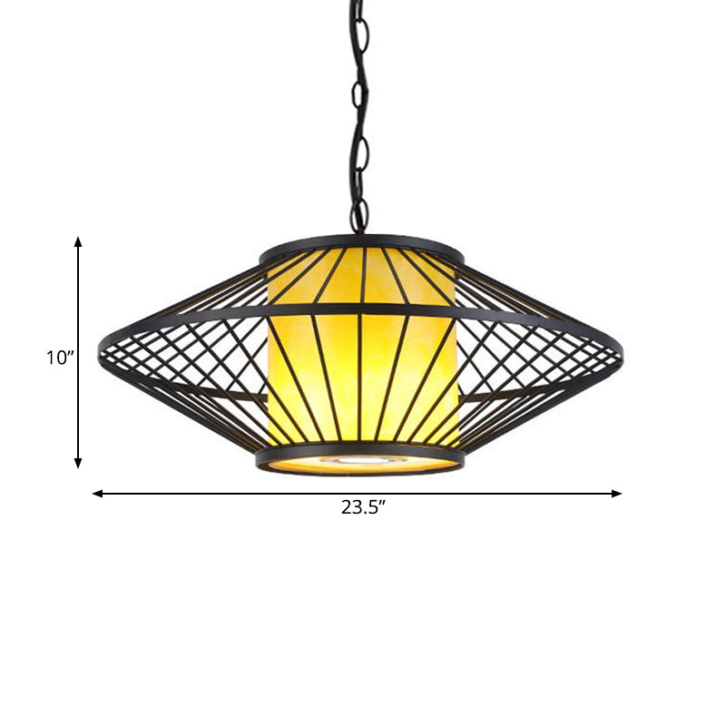 16"/19.5"/23.5" Wide Single Fabric Pendulum Pendant Simple Red/Yellow Cylindrical Ceiling Lamp with Black Iron Tapered Frame Clearhalo 'Ceiling Lights' 'Pendant Lights' 'Pendants' Lighting' 281318