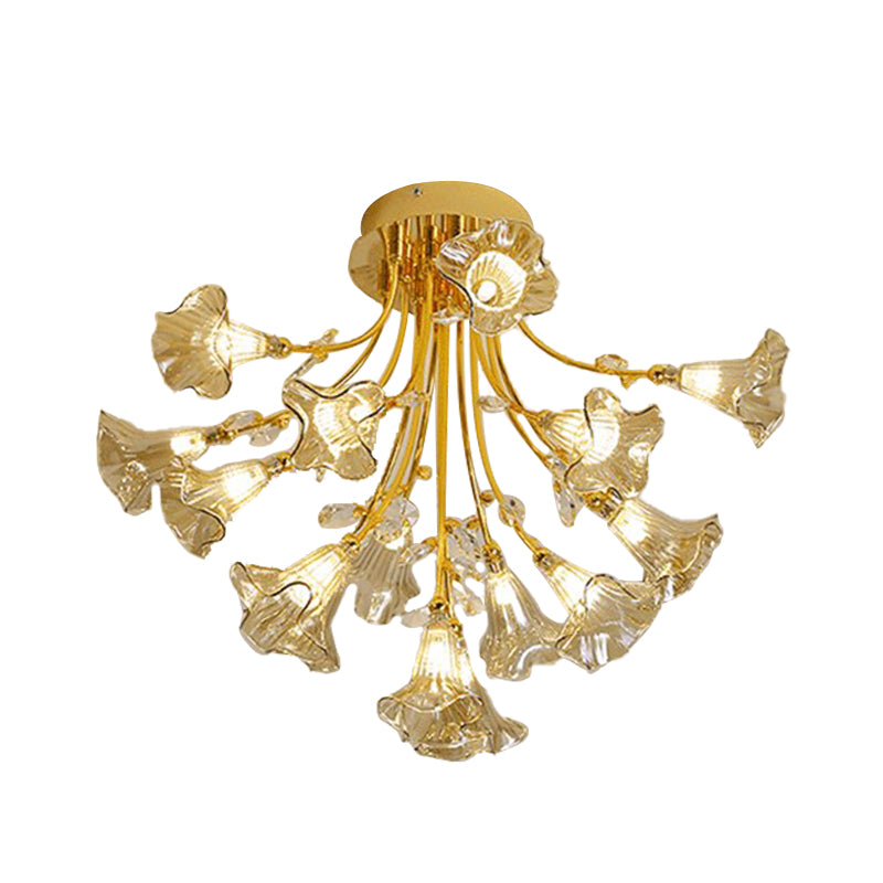 Gold Starburst Semi Flush Contemporary 16 Heads Crystal Ceiling Mount Light Fixture Clearhalo 'Ceiling Lights' 'Close To Ceiling Lights' 'Close to ceiling' 'Semi-flushmount' Lighting' 281322