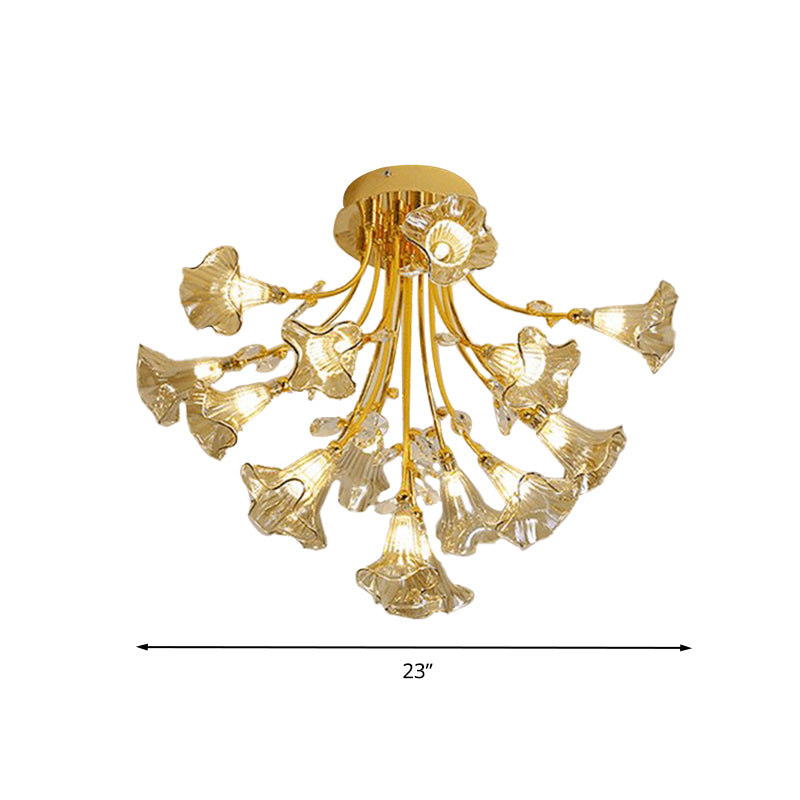 Gold Starburst Semi Flush Contemporary 16 Heads Crystal Ceiling Mount Light Fixture Clearhalo 'Ceiling Lights' 'Close To Ceiling Lights' 'Close to ceiling' 'Semi-flushmount' Lighting' 281323