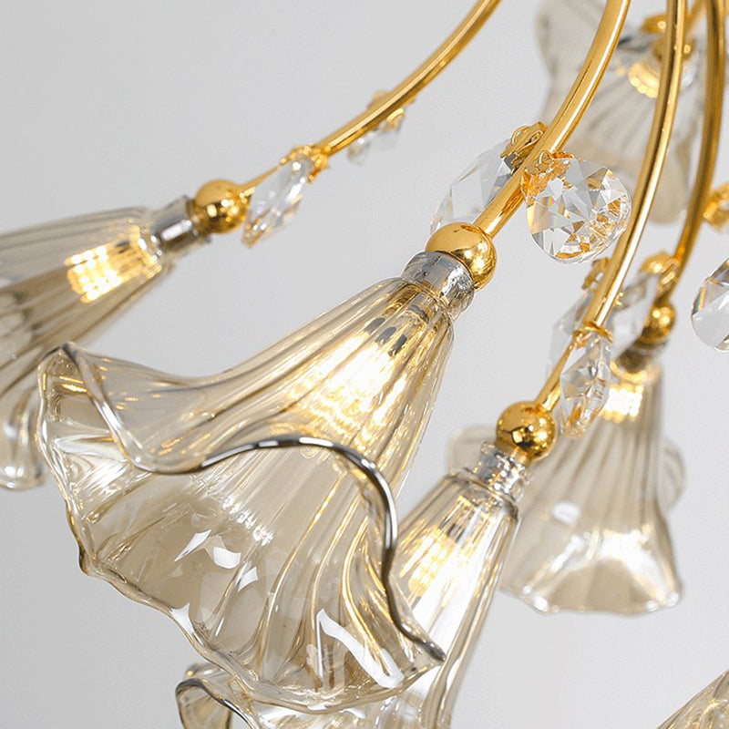 Gold Starburst Semi Flush Contemporary 16 Heads Crystal Ceiling Mount Light Fixture Clearhalo 'Ceiling Lights' 'Close To Ceiling Lights' 'Close to ceiling' 'Semi-flushmount' Lighting' 281324