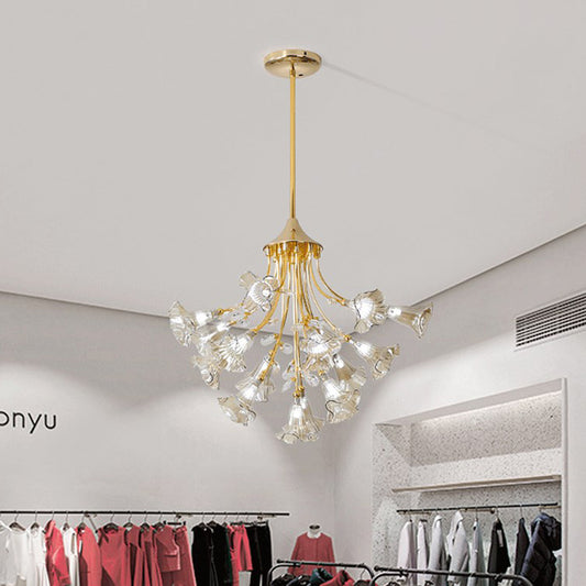 Crystal Branch Hanging Chandelier Modernist 16 Bulbs Gold Pendant Light Kit for Dining Room Gold Clearhalo 'Ceiling Lights' 'Modern Pendants' 'Modern' 'Pendant Lights' 'Pendants' Lighting' 281342