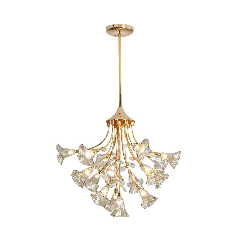 Crystal Branch Hanging Chandelier Modernist 16 Bulbs Gold Pendant Light Kit for Dining Room Clearhalo 'Ceiling Lights' 'Modern Pendants' 'Modern' 'Pendant Lights' 'Pendants' Lighting' 281345