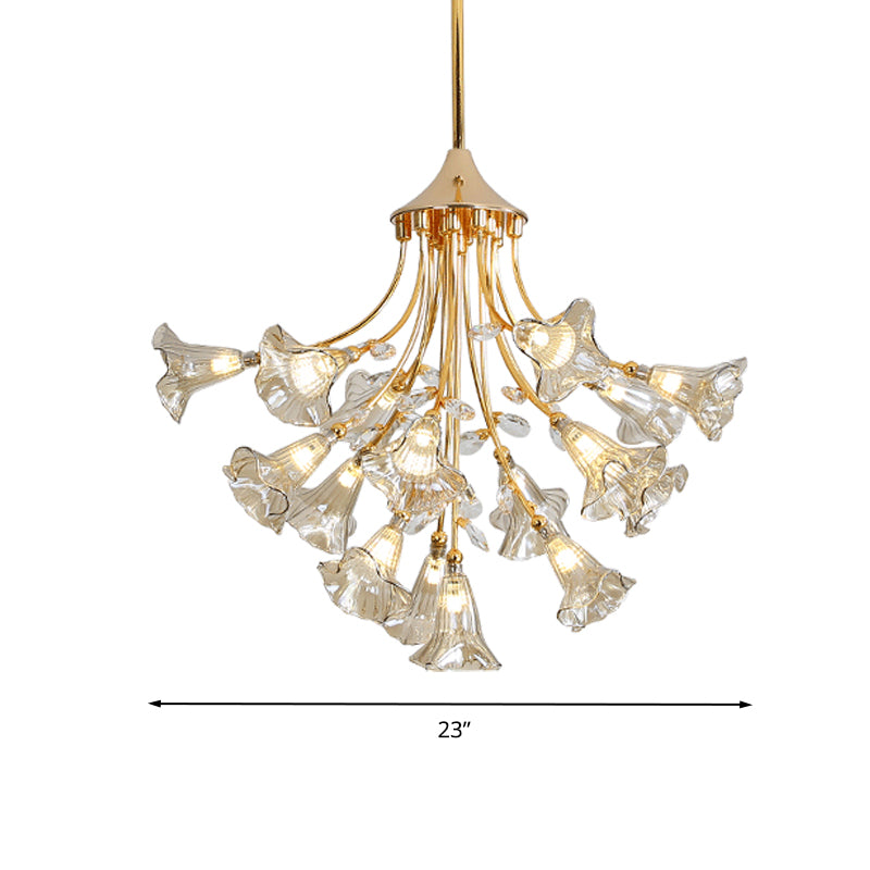 Crystal Branch Hanging Chandelier Modernist 16 Bulbs Gold Pendant Light Kit for Dining Room Clearhalo 'Ceiling Lights' 'Modern Pendants' 'Modern' 'Pendant Lights' 'Pendants' Lighting' 281346