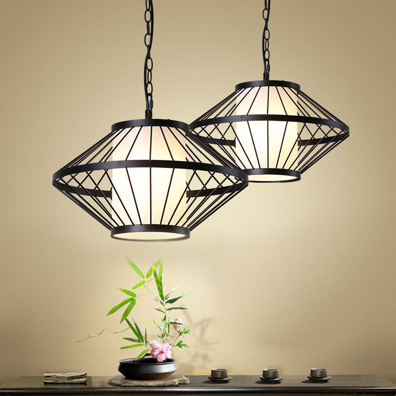 Iron Black Hanging Lamp 16"/19.5"/23.5" Wide Lantern Cage 1 Bulb Traditional Ceiling Pendant Light Clearhalo 'Ceiling Lights' 'Pendant Lights' 'Pendants' Lighting' 281349