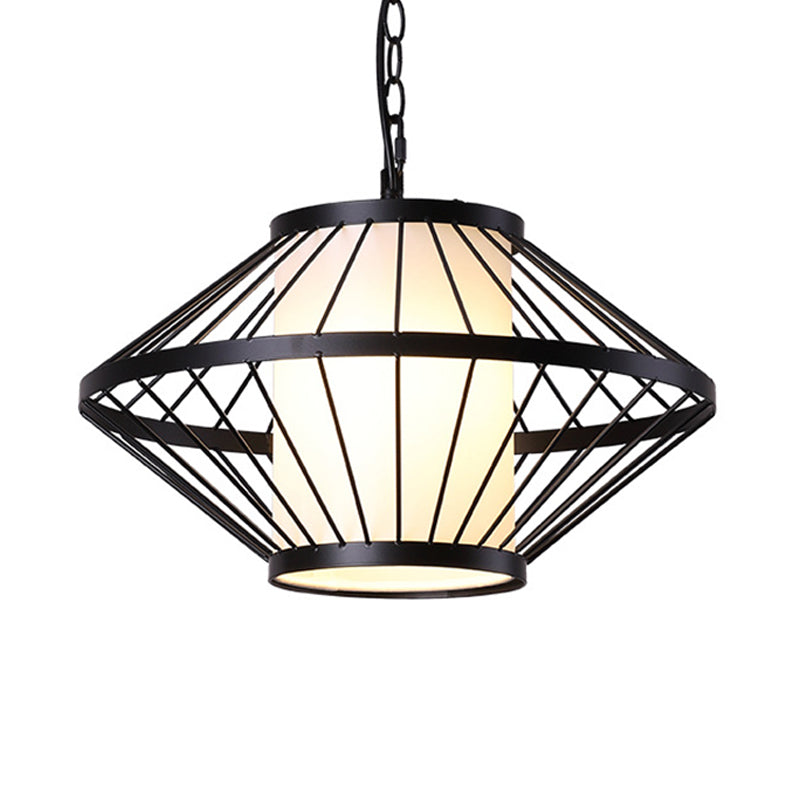 Iron Black Hanging Lamp 16"/19.5"/23.5" Wide Lantern Cage 1 Bulb Traditional Ceiling Pendant Light Clearhalo 'Ceiling Lights' 'Pendant Lights' 'Pendants' Lighting' 281351