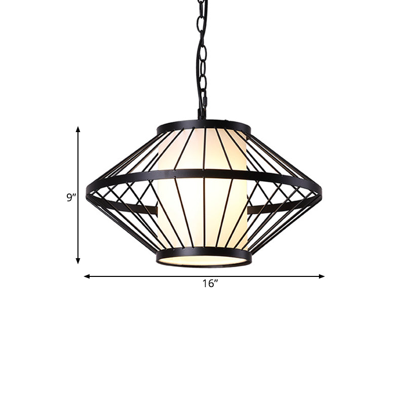 Iron Black Hanging Lamp 16"/19.5"/23.5" Wide Lantern Cage 1 Bulb Traditional Ceiling Pendant Light Clearhalo 'Ceiling Lights' 'Pendant Lights' 'Pendants' Lighting' 281352