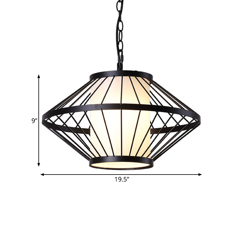 Iron Black Hanging Lamp 16"/19.5"/23.5" Wide Lantern Cage 1 Bulb Traditional Ceiling Pendant Light Clearhalo 'Ceiling Lights' 'Pendant Lights' 'Pendants' Lighting' 281353