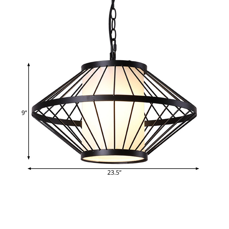 Iron Black Hanging Lamp 16"/19.5"/23.5" Wide Lantern Cage 1 Bulb Traditional Ceiling Pendant Light Clearhalo 'Ceiling Lights' 'Pendant Lights' 'Pendants' Lighting' 281354