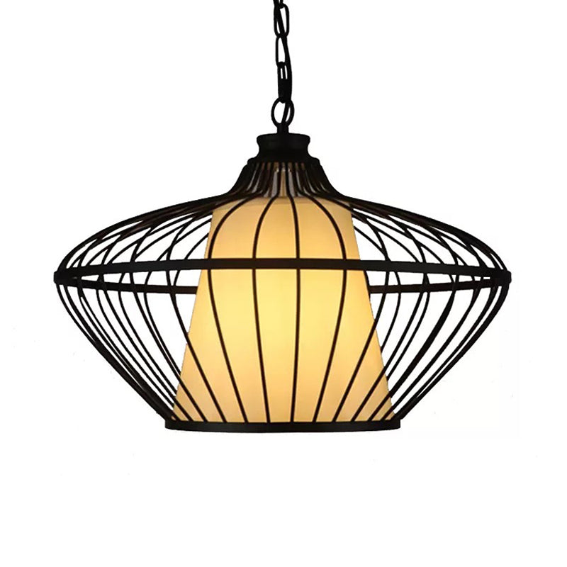 1 Light Basket Ceiling Suspension Lamp Classic Black Metallic Pendant Lighting Fixture Clearhalo 'Ceiling Lights' 'Pendant Lights' 'Pendants' Lighting' 281376