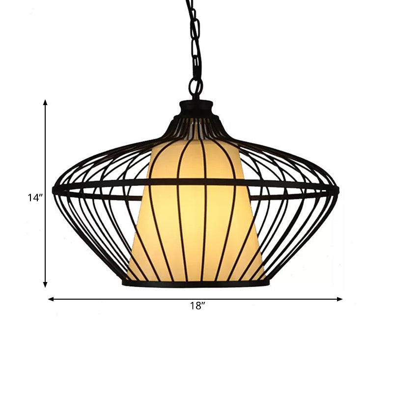 1 Light Basket Ceiling Suspension Lamp Classic Black Metallic Pendant Lighting Fixture Clearhalo 'Ceiling Lights' 'Pendant Lights' 'Pendants' Lighting' 281377