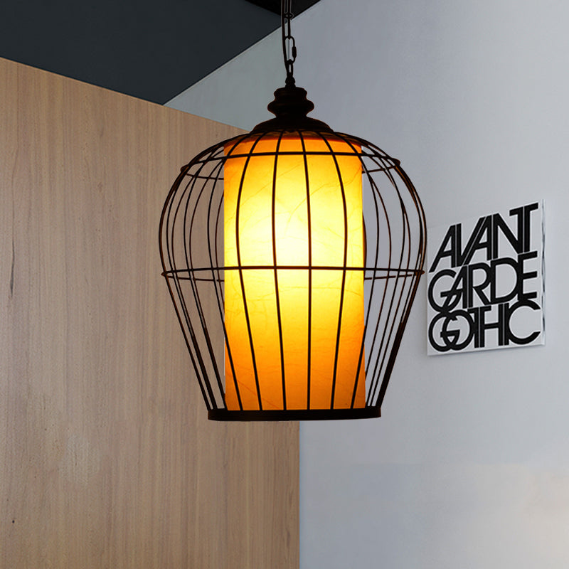 Black Single Hanging Pendant Simplicity Iron Frame Bird Cage Suspended Lighting Fixture Clearhalo 'Ceiling Lights' 'Pendant Lights' 'Pendants' Lighting' 281395